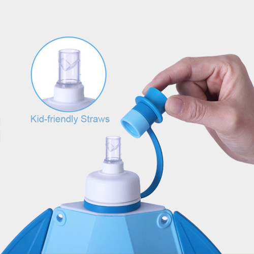 Children Cartoon Portable Leak Proof Reuseable BPA Free Silicone Foldable Water Bottles for Travel