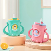 Custom Cartoon Handles Insulated Reusable Kids Toddler Sippy Training Cups Silicone Sleeves