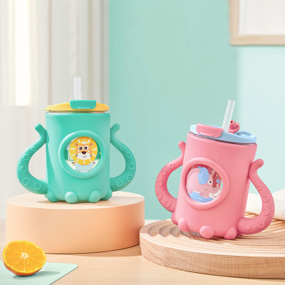 Custom Cartoon Handles Insulated Reusable Kids Toddler Sippy Training Cups Silicone Sleeves