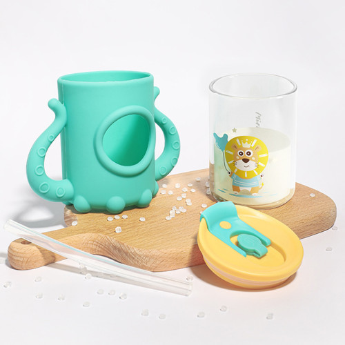 Custom Cartoon Handles Insulated Reusable Kids Toddler Sippy Training Cups Silicone Sleeves