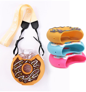 Reuseable BPA Free Cartoon Donuts Silicone Travel Water Bottle Silicone Sleeves for Kids Toddler