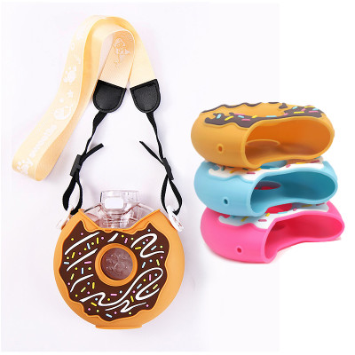 Reuseable BPA Free Cartoon Donuts Silicone Travel Water Bottle Silicone Sleeves for Kids Toddler
