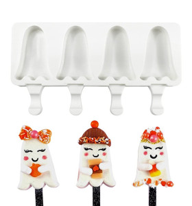 4 Cavity Cute Ghost Shaped Popsicle Mold DIY Self-made Silicone Mold for Popsicle Food Grade Reusable Ice Cream Mold