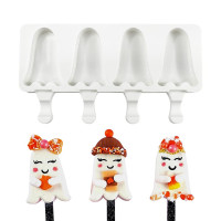 4 Cavity Cute Ghost Shaped Popsicle Mold DIY Self-made Silicone Mold for Popsicle Food Grade Reusable Ice Cream Mold