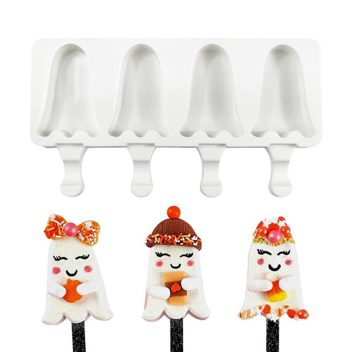 4 Cavity Cute Ghost Shaped Popsicle Mold DIY Self-made Silicone Mold for Popsicle Food Grade Reusable Ice Cream Mold