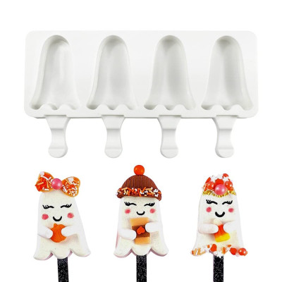 4 Cavity Cute Ghost Shaped Popsicle Mold DIY Self-made Silicone Mold for Popsicle Food Grade Reusable Ice Cream Mold
