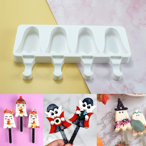 4 Cavity Cute Ghost Shaped Popsicle Mold DIY Self-made Silicone Mold for Popsicle Food Grade Reusable Ice Cream Mold