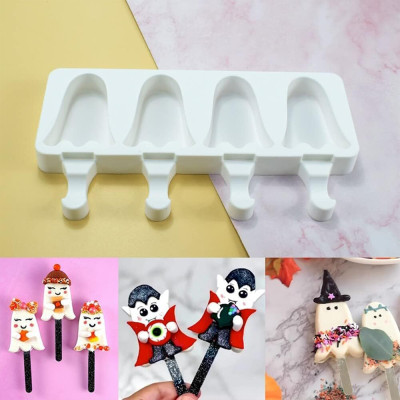 4 Cavity Cute Ghost Shaped Popsicle Mold DIY Self-made Silicone Mold for Popsicle Food Grade Reusable Ice Cream Mold