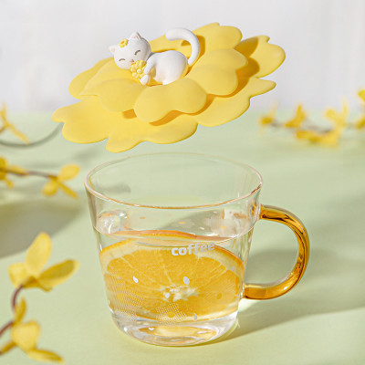 Cartoon Cat Flower Heat Resistant Customized Reusable Silicone Travel Cup Lids Drinking Cup Covers