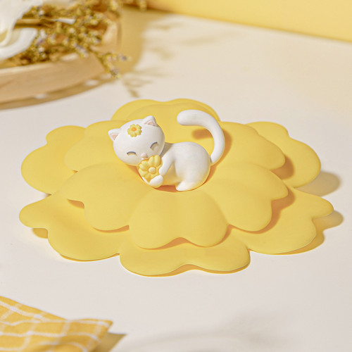 Cartoon Cat Flower Heat Resistant Customized Reusable Silicone Travel Cup Lids Drinking Cup Covers