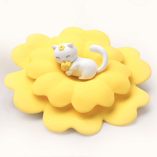 Cartoon Cat Flower Heat Resistant Customized Reusable Silicone Travel Cup Lids Drinking Cup Covers