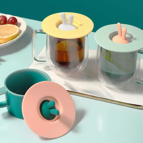 Custom Cartoon Rabbit Wholesale Anti-dust Airtight Seal Mug Cover Silicone Drink Cup Lids