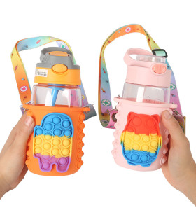 Heat Resistant Non-slip Reusable Custom Push Fidget Toy Silicone Sleeves for kids Thermos Water Bottle