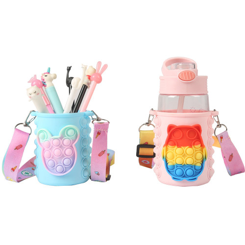 Heat Resistant Non-slip Reusable Custom Push Fidget Toy Silicone Sleeves for kids Thermos Water Bottle