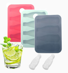 4-Hole Food Grade Cola-Bottle Shape Silicone Ice Cube Mold Easy Release Ice Cube Tray with Lid for Chilled Drinks Ice Cream