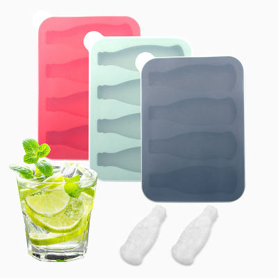 4-Hole Food Grade Cola-Bottle Shape Silicone Ice Cube Mold Easy Release Ice Cube Tray with Lid for Chilled Drinks Ice Cream