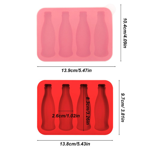4-Hole Food Grade Cola-Bottle Shape Silicone Ice Cube Mold Easy Release Ice Cube Tray with Lid for Chilled Drinks Ice Cream