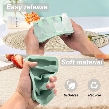 4-Hole Food Grade Cola-Bottle Shape Silicone Ice Cube Mold Easy Release Ice Cube Tray with Lid for Chilled Drinks Ice Cream