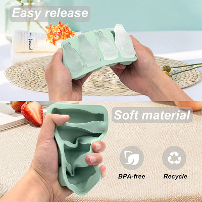 4-Hole Food Grade Cola-Bottle Shape Silicone Ice Cube Mold Easy Release Ice Cube Tray with Lid for Chilled Drinks Ice Cream