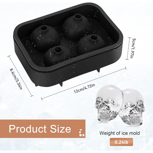 Custom 4 Cavity 3D Skull Shaped Silicone Ice Cube Mold Easy Release Ice Tray Mold With Lid for Cocktail Whiskey and Juices