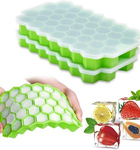 37 Cavities Honeycomb Shape Silicone Ice Cube Mold Easy to Release Silicone Ice Tray Flexible DIY Mold With Lid