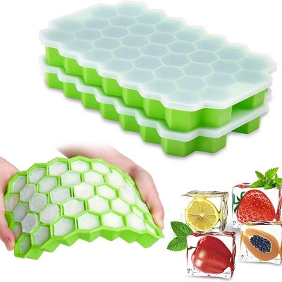 37 Cavities Honeycomb Shape Silicone Ice Cube Mold Easy to Release Silicone Ice Tray Flexible DIY Mold With Lid