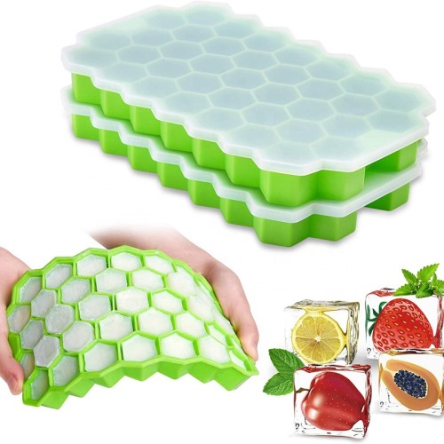 37 Cavities Honeycomb Shape Silicone Ice Cube Mold Easy to Release Silicone Ice Tray Flexible DIY Mold With Lid