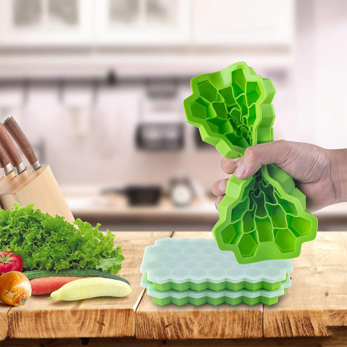 37 Cavities Honeycomb Shape Silicone Ice Cube Mold Easy to Release Silicone Ice Tray Flexible DIY Mold With Lid