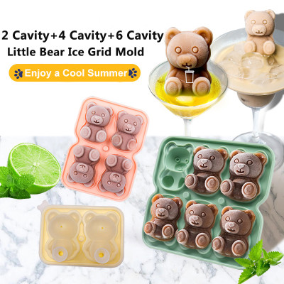 3D Cute Little Bear Silicone Ice Cube Mold Food Grade DIY Ice Cube Tray Children's Ice Cream Mold with Lid