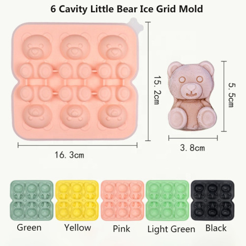 3D Cute Little Bear Silicone Ice Cube Mold Food Grade DIY Ice Cube Tray Children's Ice Cream Mold with Lid