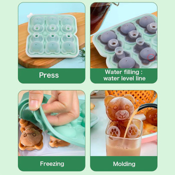 3D Cute Little Bear Silicone Ice Cube Mold Food Grade DIY Ice Cube Tray Children's Ice Cream Mold with Lid