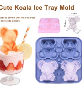 New Design 4 Cavity 3D Koala Ice Grid Mold Food Grade Easy Release Silicone Ice Cube Mold Customized Mold Factory Supply