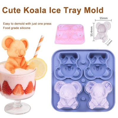 New Design 4 Cavity 3D Koala Ice Grid Mold Food Grade Easy Release Silicone Ice Cube Mold Customized Mold Factory Supply