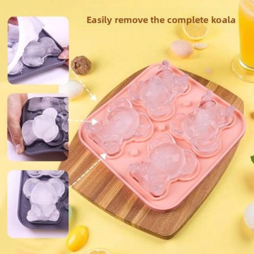 New Design 4 Cavity 3D Koala Ice Grid Mold Food Grade Easy Release Silicone Ice Cube Mold Customized Mold Factory Supply