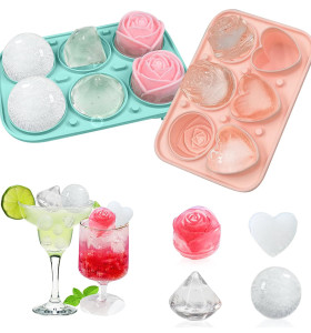 Custom 3D Rose Diamond Heart-shaped Sphere Ice Cube Mold Food Grade Silicone Ice Tray With Funnel-shaped Lid