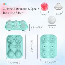 Custom 3D Rose Diamond Heart-shaped Sphere Ice Cube Mold Food Grade Silicone Ice Tray With Funnel-shaped Lid