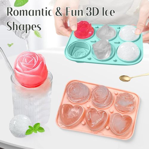 Custom 3D Rose Diamond Heart-shaped Sphere Ice Cube Mold Food Grade Silicone Ice Tray With Funnel-shaped Lid