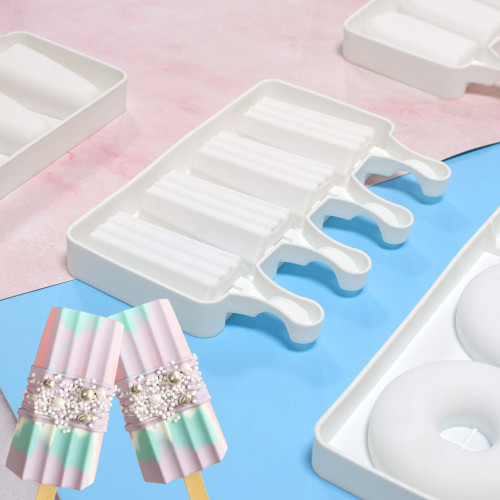 4 Cavity Vertical Stripe Ice Cream Mold Household Children Homemade Small Silicone Popsicle Mold