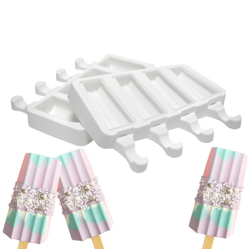 4 Cavity Vertical Stripe Ice Cream Mold Household Children Homemade Small Silicone Popsicle Mold