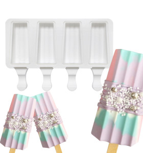 4 Cavity Vertical Stripe Ice Cream Mold Household Children Homemade Small Silicone Popsicle Mold