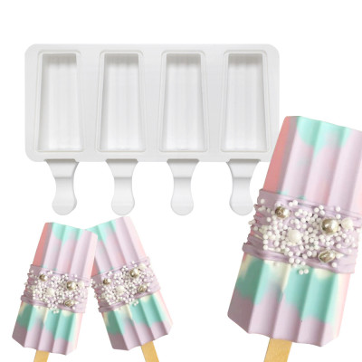4 Cavity Vertical Stripe Ice Cream Mold Household Children Homemade Small Silicone Popsicle Mold