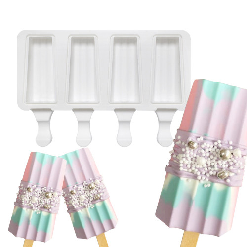 4 Cavity Vertical Stripe Ice Cream Mold Household Children Homemade Small Silicone Popsicle Mold