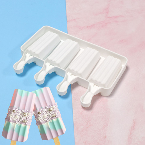 4 Cavity Vertical Stripe Ice Cream Mold Household Children Homemade Small Silicone Popsicle Mold