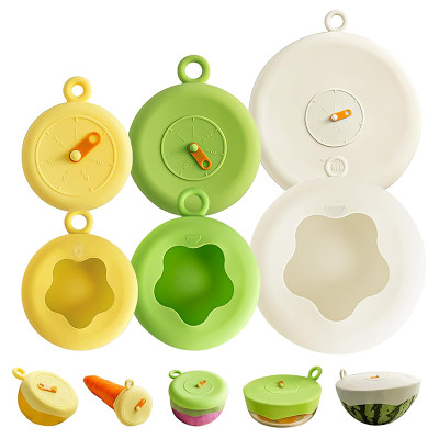 Food Grade Silicone food storage lids with clock, keeping fresh silicone lid suitable for fruits, vegetables and bowls