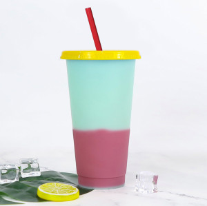 Temperature-sensing straw color-changing cup 710ml beverage temperature-sensing plastic straw cup pp color-changing straw water cup manufacturer