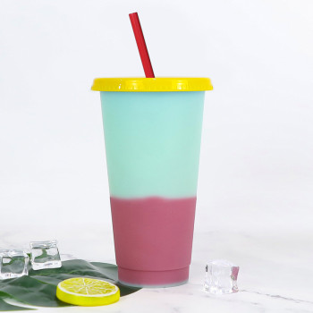 Temperature-sensing straw color-changing cup 710ml beverage temperature-sensing plastic straw cup pp color-changing straw water cup manufacturer