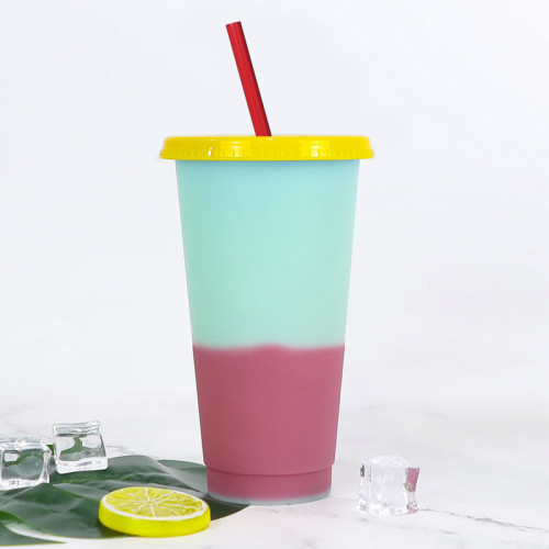 Temperature-sensing straw color-changing cup 710ml beverage temperature-sensing plastic straw cup pp color-changing straw water cup manufacturer