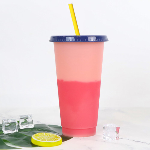 Temperature-sensing straw color-changing cup 710ml beverage temperature-sensing plastic straw cup pp color-changing straw water cup manufacturer