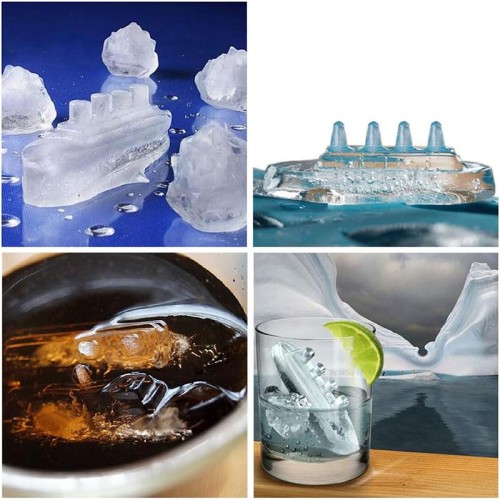 Factory Custom 2-in-1 3D Titanic Boat Iceberg Shape Silicone Ice Cube Tray Reusable Ice Cube Mold DIY Ice Making Tools