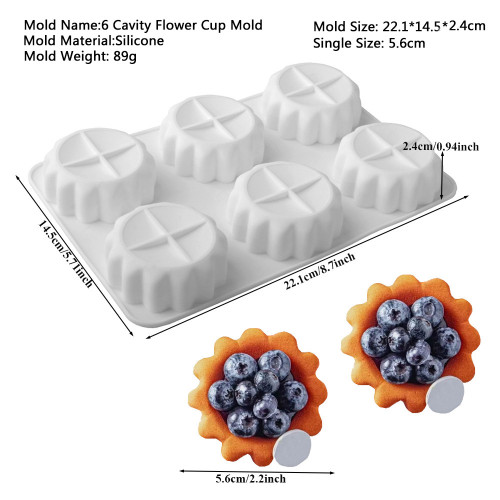 New 6 Cavity Flower Shaped Egg Tart Basin Silicone Mousse Mold Non-stick Cake Mold Baking Tools